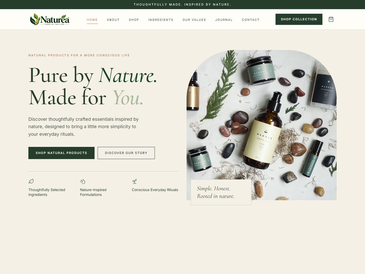 Naturea — Natural Products landing page preview