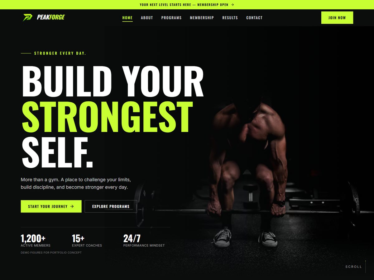PeakForge — Gym & Fitness landing page preview